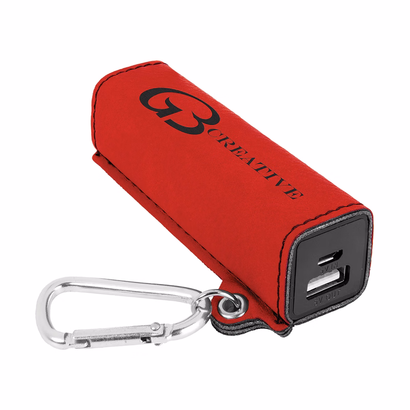 Red Leatherette 2200mAh Power Bank w/USB Cord