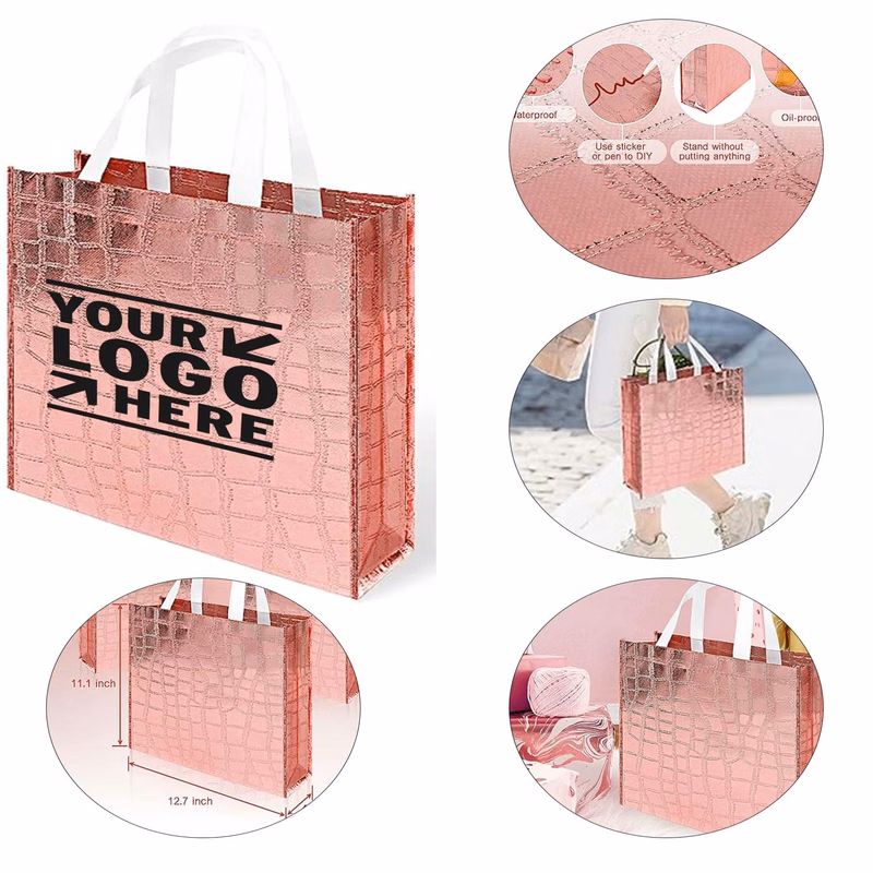Non-woven Reusable Glossy Rose Gold Foldable Party Bridesmaid Wedding Gift Tote Bag