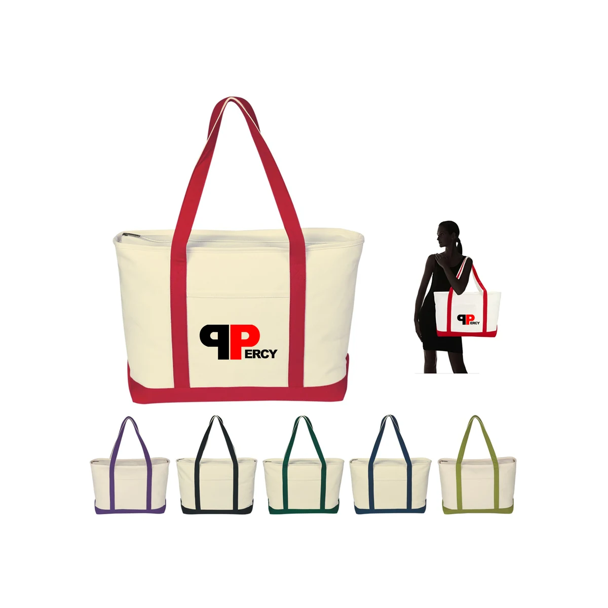 Large Heavy Canvas Boat Tote Bag, custom tote bag with logo imprint 1