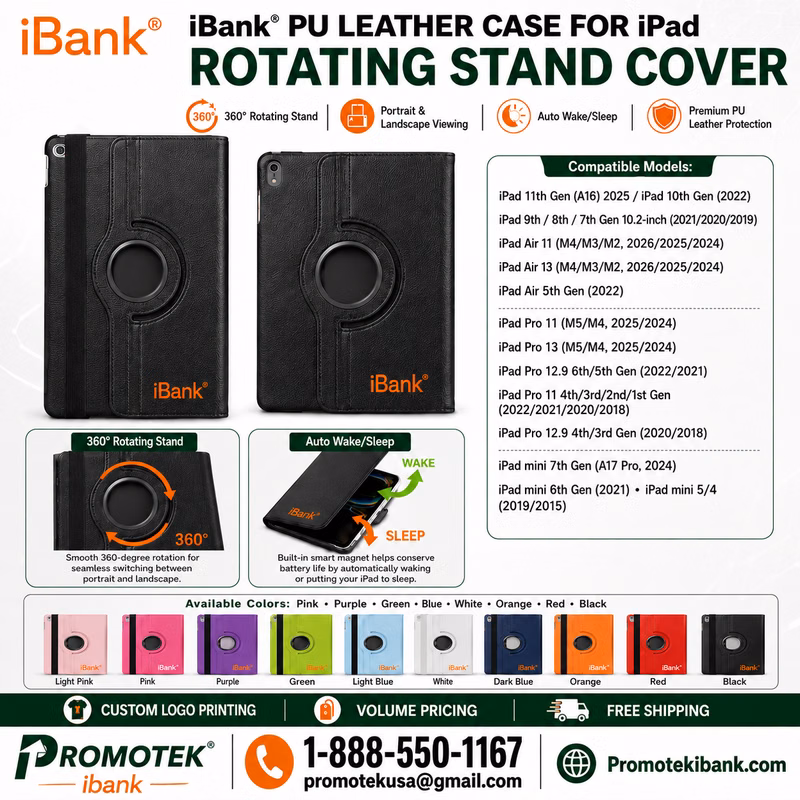 iBank® PU Leather Case for iPad, Rotating Stand Cover Viewing Stand Auto Wake/Sleep