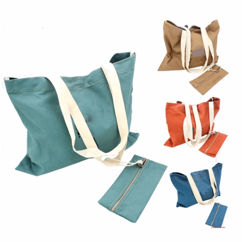 Cotton Canvas Tote Bag with Extra Pouch