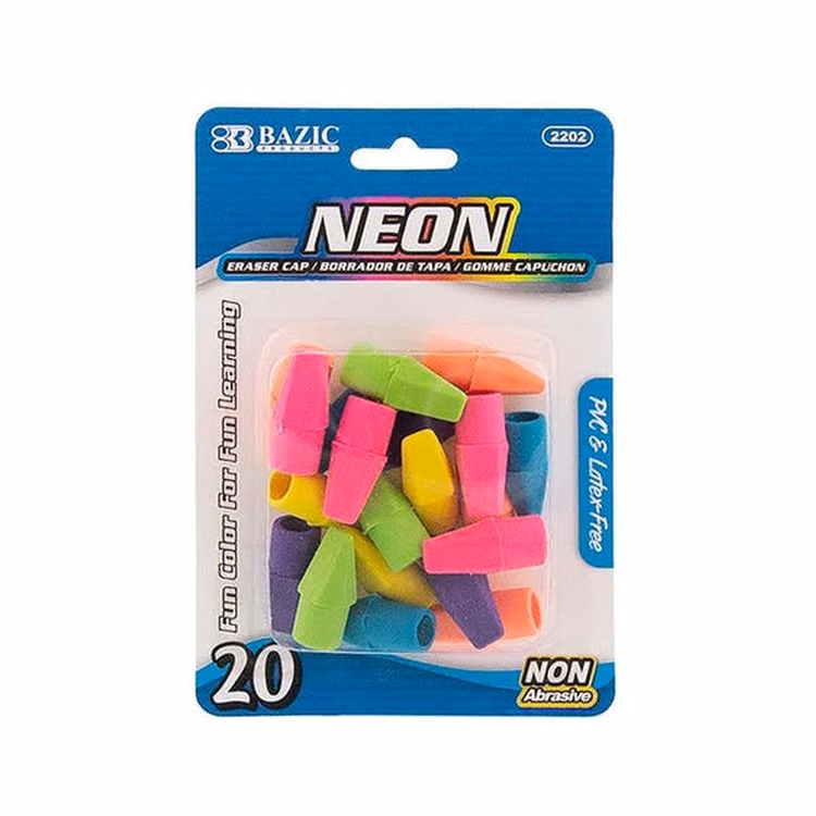 Erasers - Pencil Caps Neon 20 Count