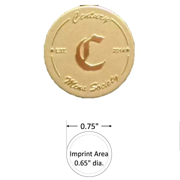 Round 0.75" Polished Brass Etched Lapel Pin with Color Fill - USA Made 1