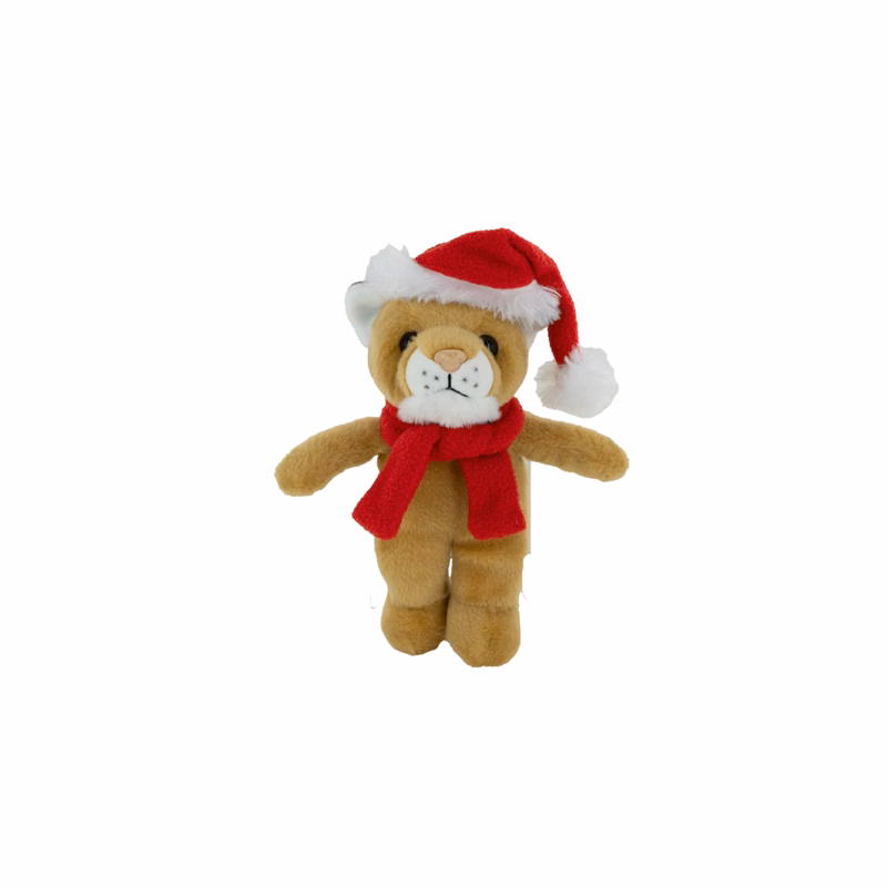 Plush Cougar with Christmas Hat & Scarf