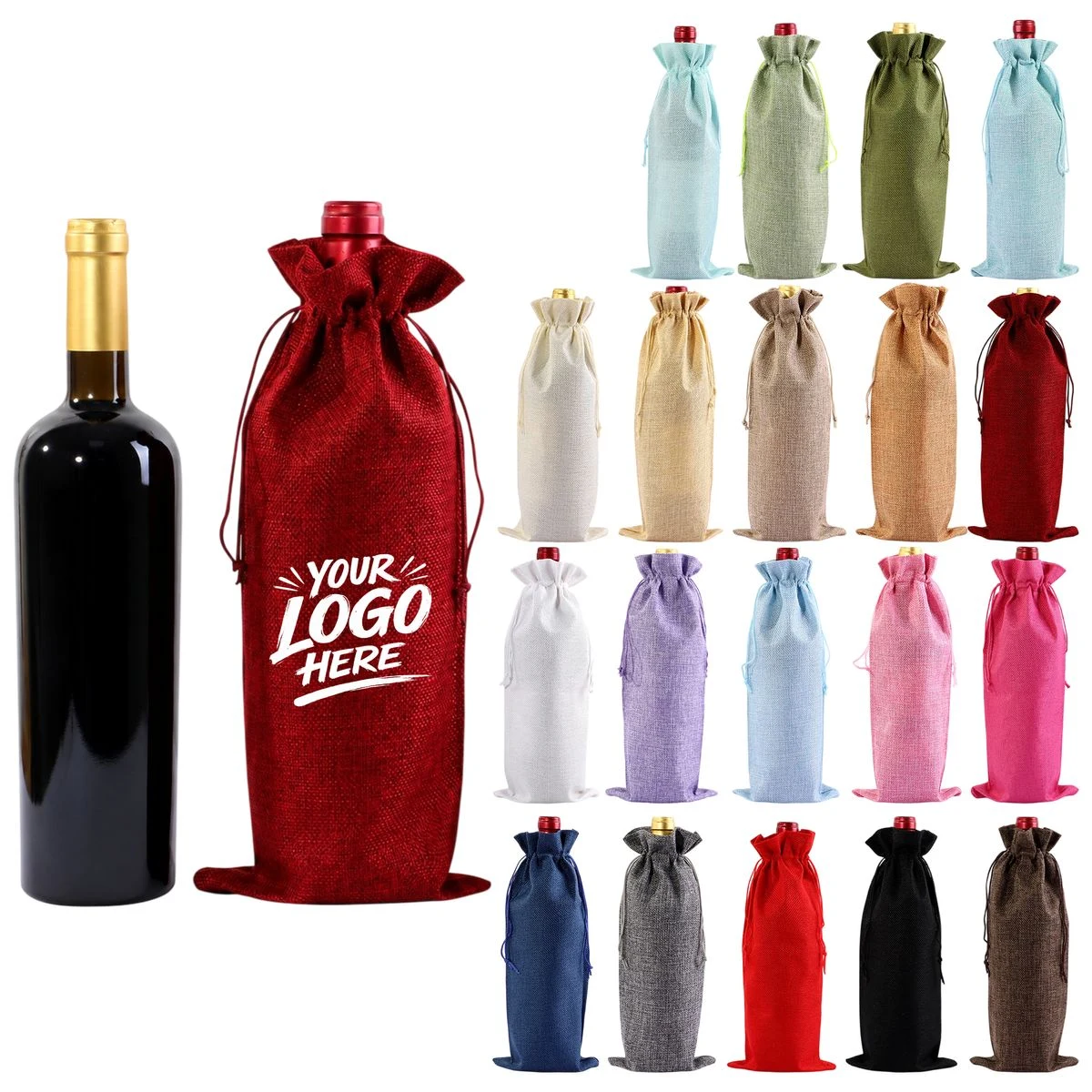 Burlap Wine Bottle Bag With Drawstring Closure 1