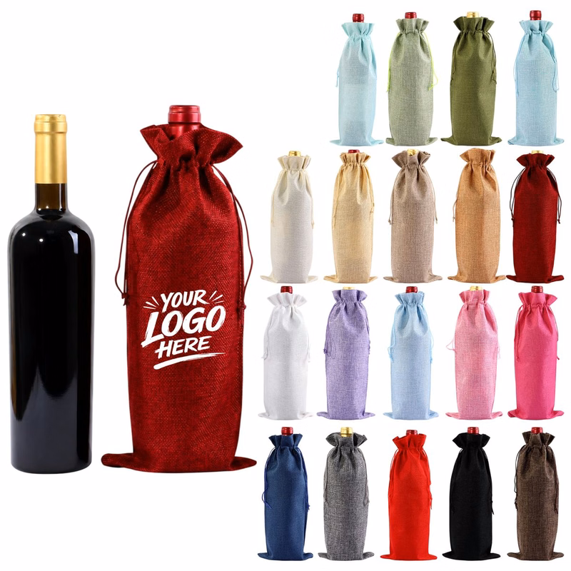 Burlap Wine Bottle Bag With Drawstring Closure