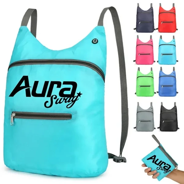 Custom Foldable Polyester Backpack — Water-Resistant 15" Hiking & Travel Promo Bag 1
