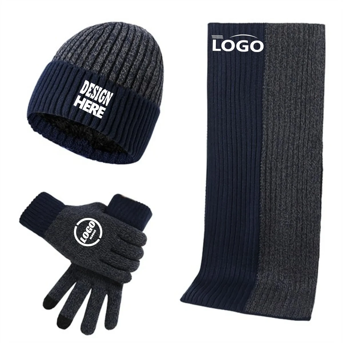 Winter 3 in 1 Set Jacquard Gloves Knitted Beanie Hat Scarf 1