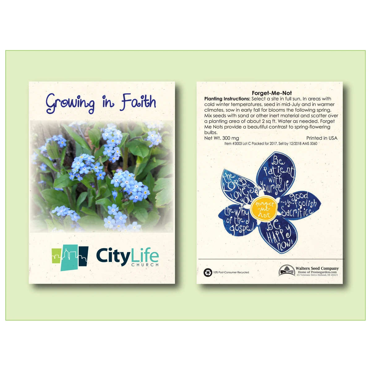 Forget Me Not Seed Packet - Size 3.25" x 4.5" 1
