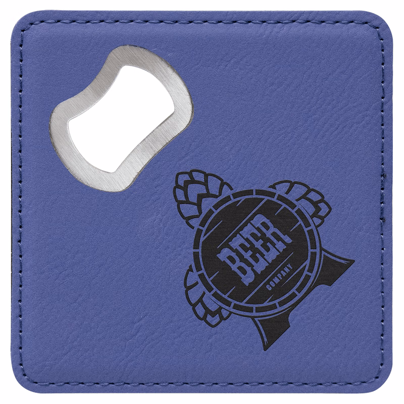 4" x 4" Square Purple Leatherette Bottle Opener Coaster