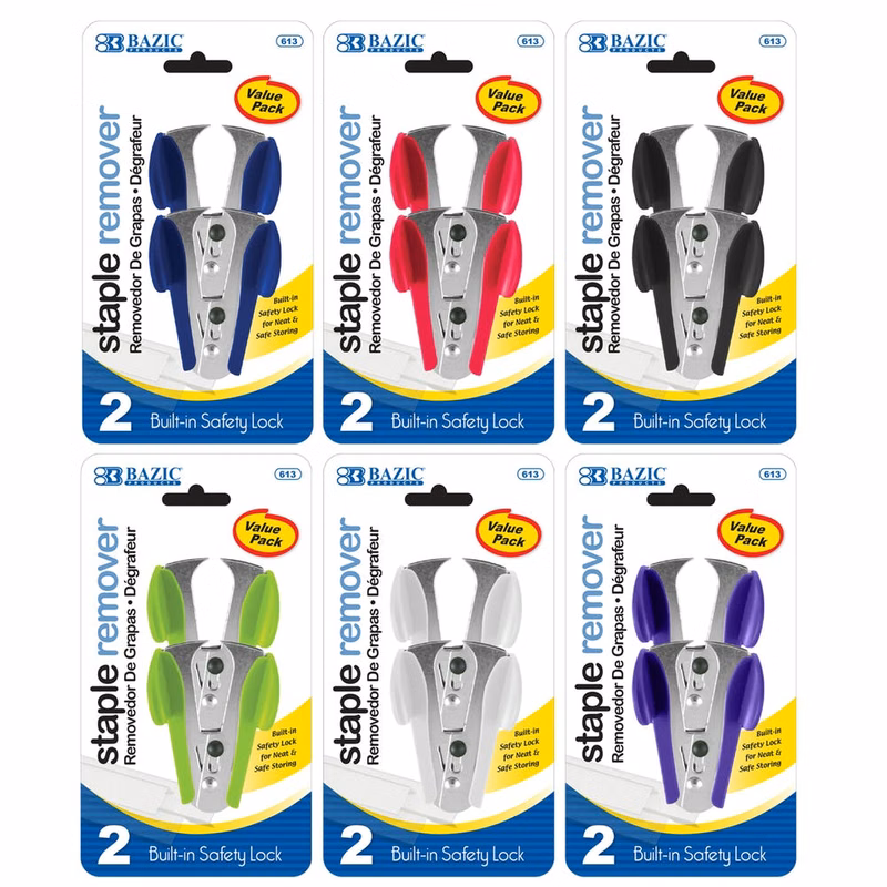 Staple Removers - Safety Lock Assorted Colors 2 Pack