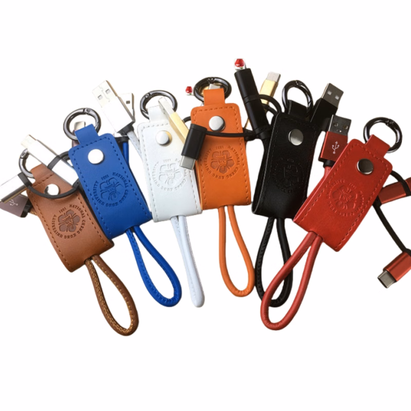 3-in-1 PU Leather Charging Cable with Keychain