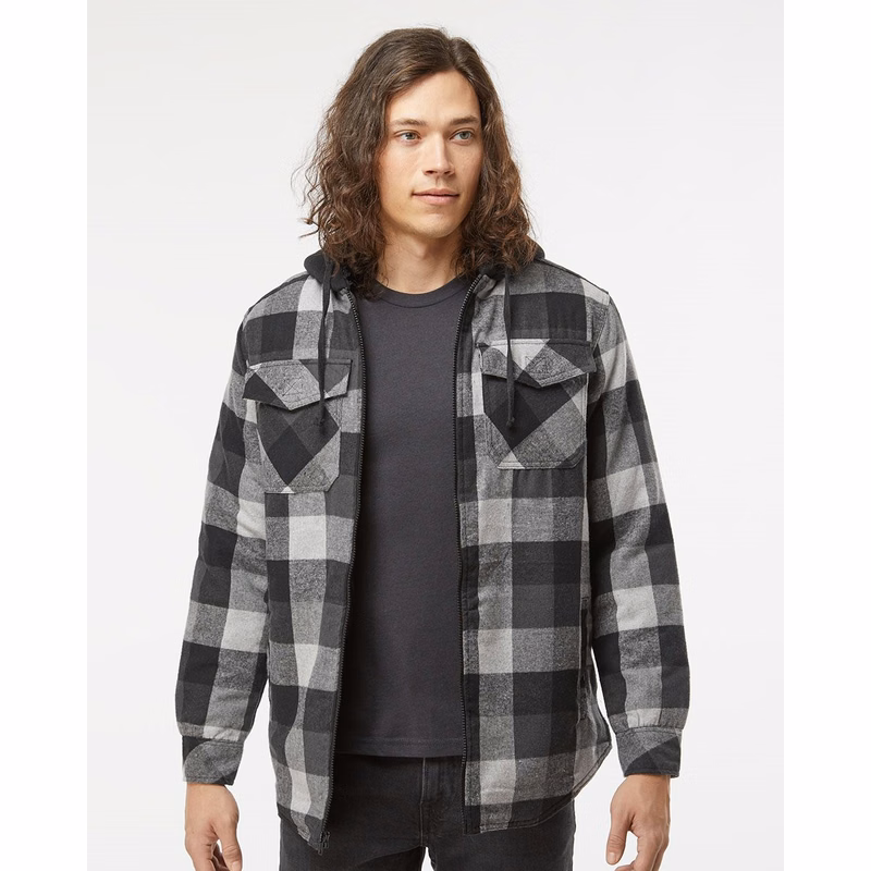 Men's Quilted Flannel Hooded Jacket - 8620
