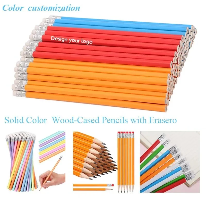 Solid Color Wood-Cased Pencils with Eraser 1