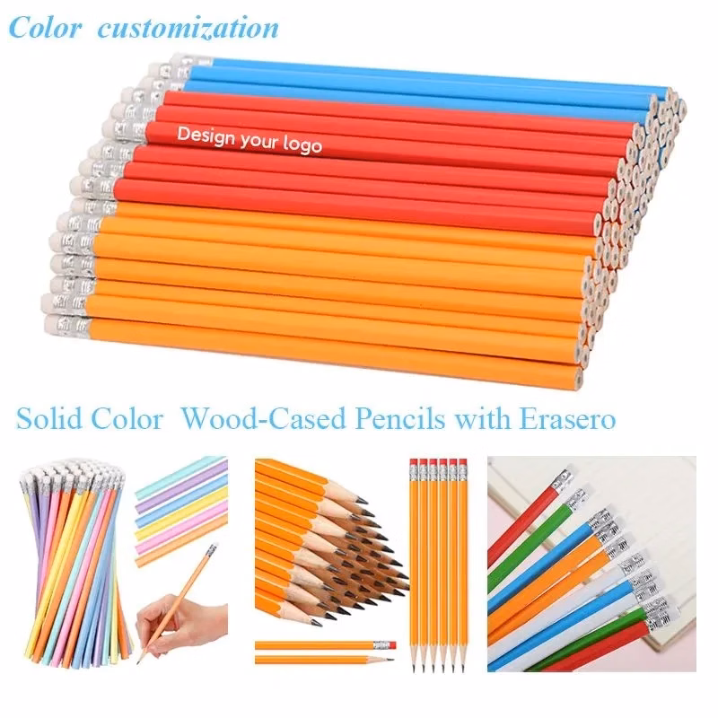 Solid Color  Wood-Cased Pencils with Eraser