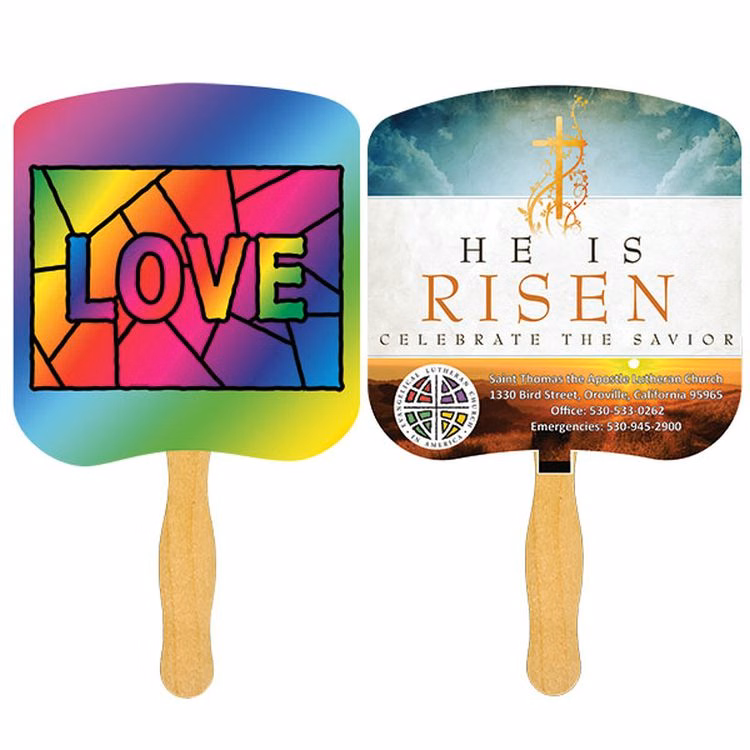 Religious Hand Fan/ Love Stained Glass with Four Color Process Imprint