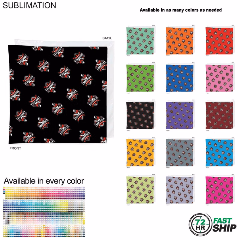 72 Hr Fast Ship - Team Building Colored Sublimated Bandanna, 22"x22", Sublimated
