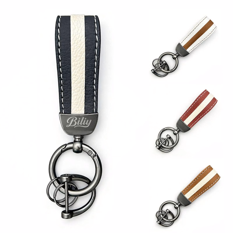 Zinc Alloy Leather Car Keychain