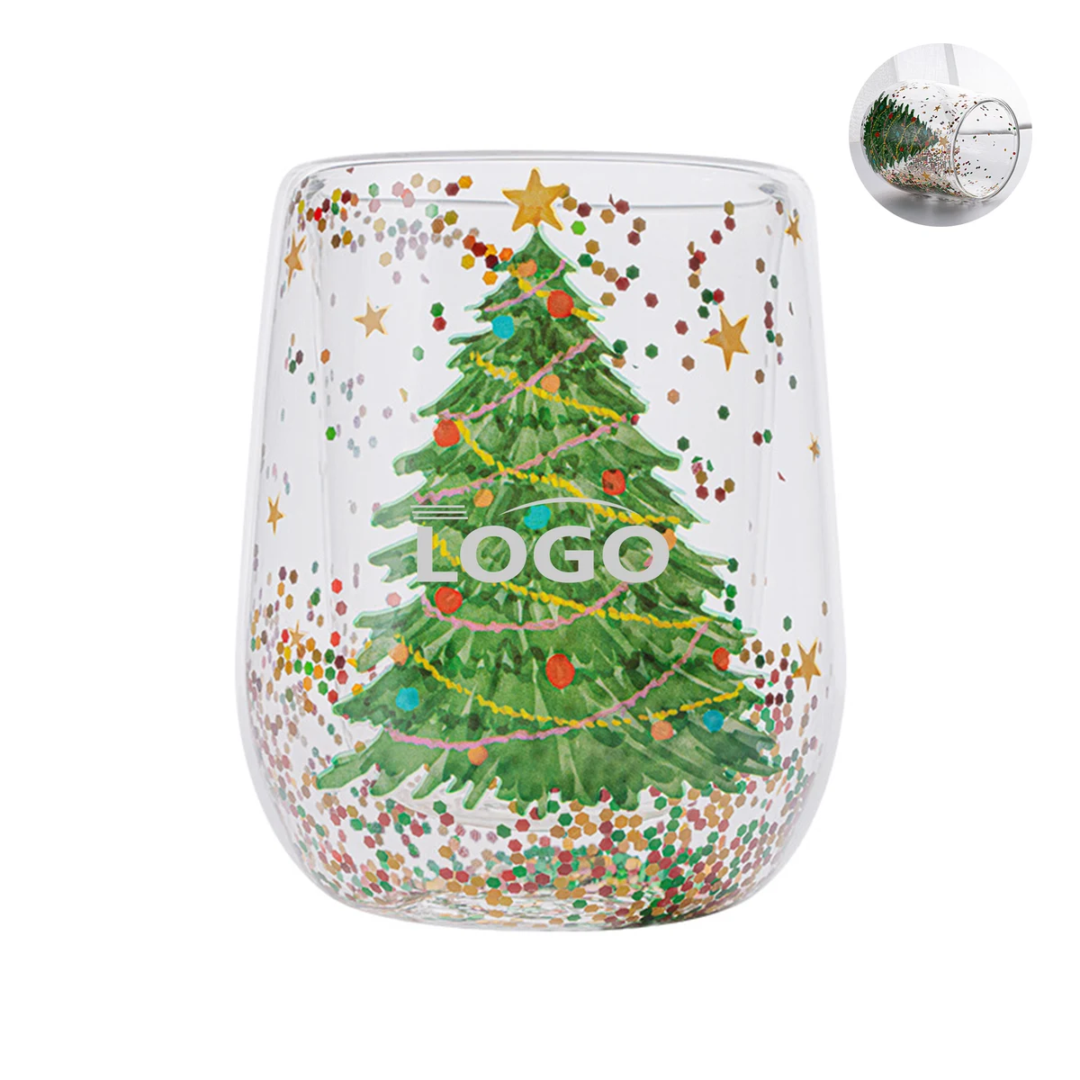 Double-Wall Christmas Glass Cup with Glitter Finish 1