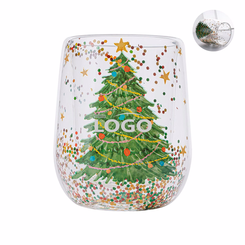 Double-Wall Christmas Glass Cup with Glitter Finish
