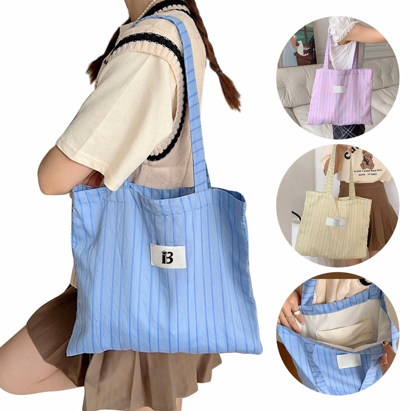 Women's Daily Working Striped Canvas Bag