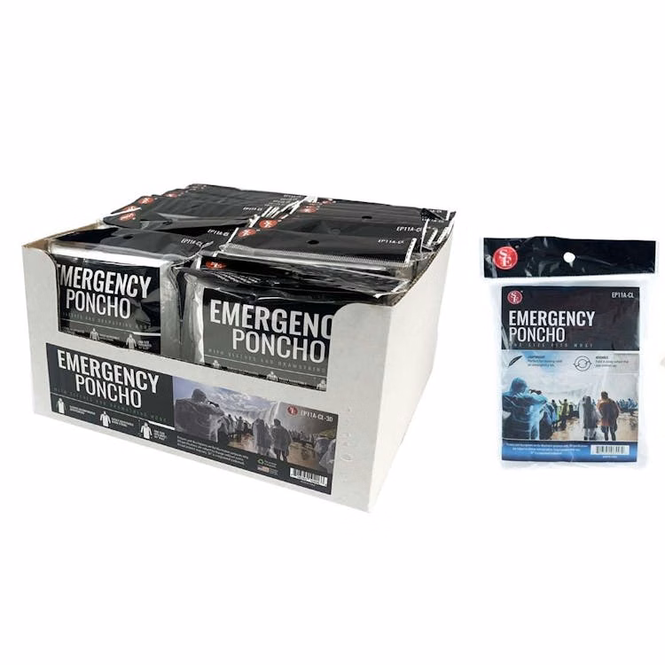 Water-Resistant Emergency Poncho with Hood - Clear