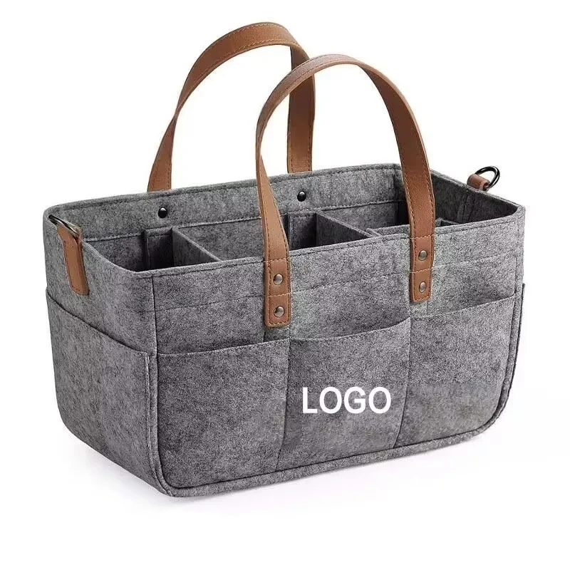 13.78" Felt Baby Diaper Bag with Leather 1