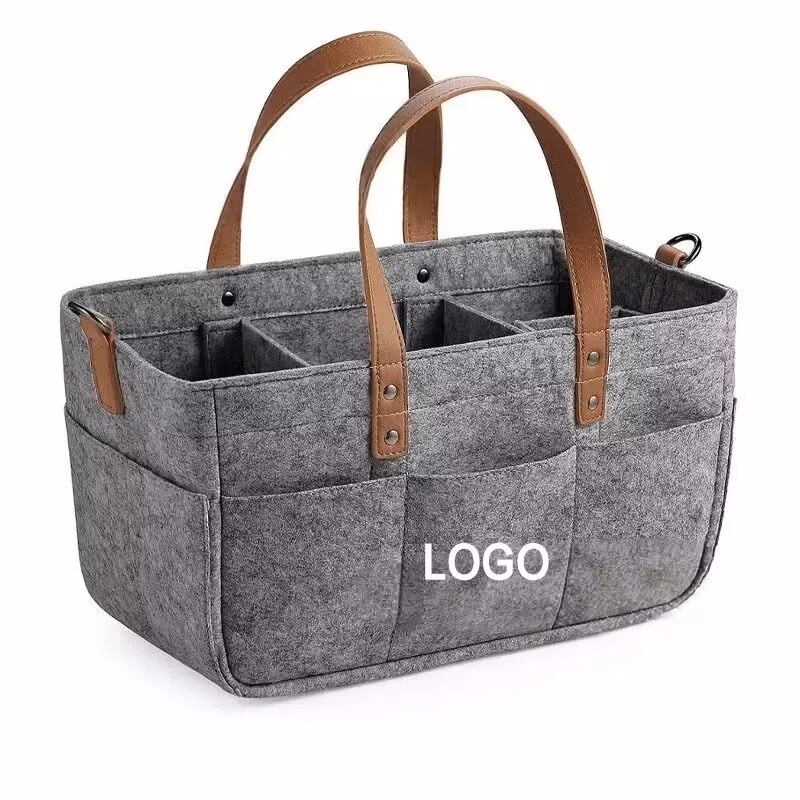 13.78" Felt Baby Diaper Bag with Leather