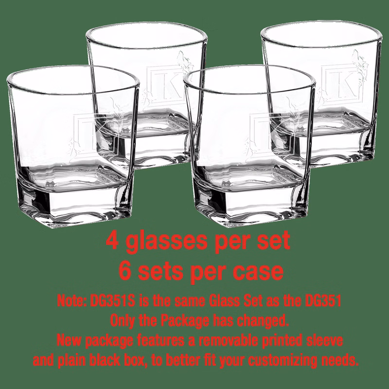 8 oz. Rocks Glasses in a Black Gift Box with Printed Paper Sleeve     Sold in Sets of 4, 6 Sets Per 