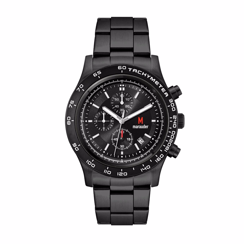 Watch Creations 43.5mm Black Plated Stainless Steel Case, Chronograph, Folded Steel Bracelet