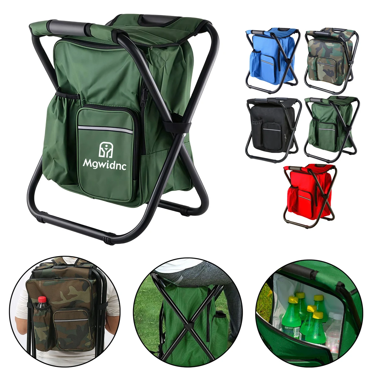 Portable Outdoor Camping Folding Stool with Insulated Cooler Bag, Backpack Design 1