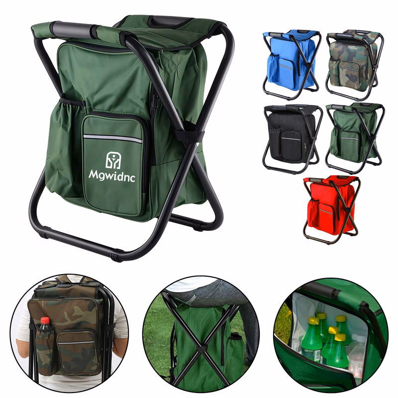 Portable Outdoor Camping Folding Stool with Insulated Cooler Bag, Backpack Design