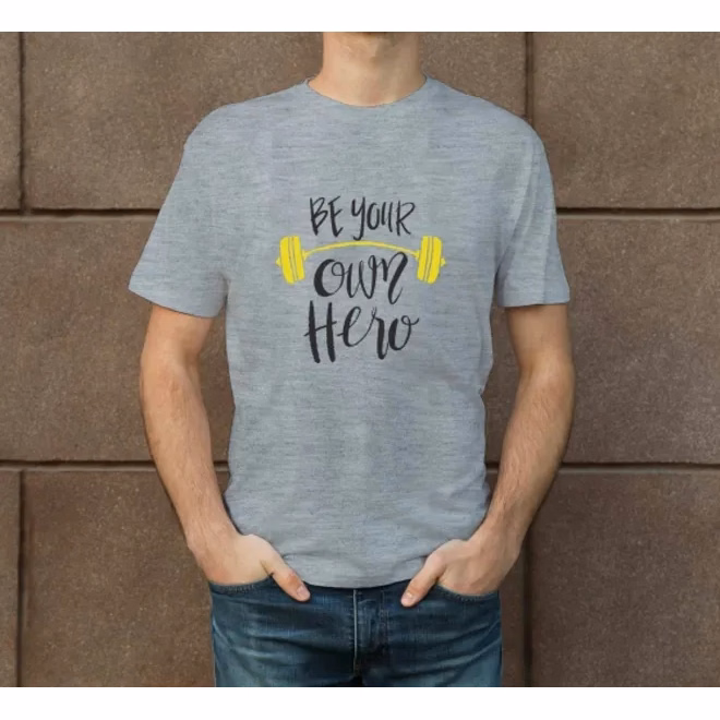 Men's Cotton Printed T-Shirt - Crew Neck - Grey