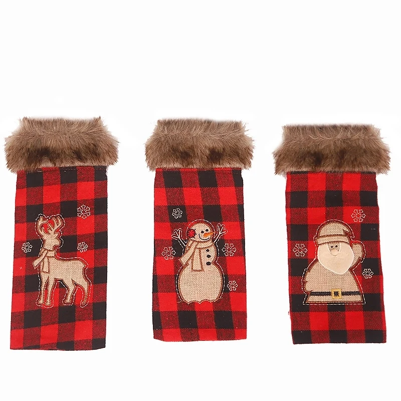 Christmas Red Plaid Wine Bottle Cover 1