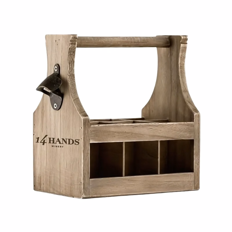Wood Beer Bottle Caddy with Opener