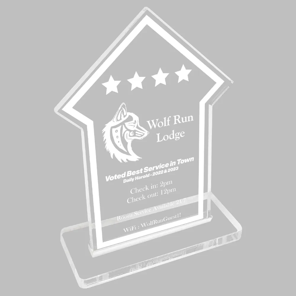 Clear Desk Plaque- Laser Etched- with slotted base 1