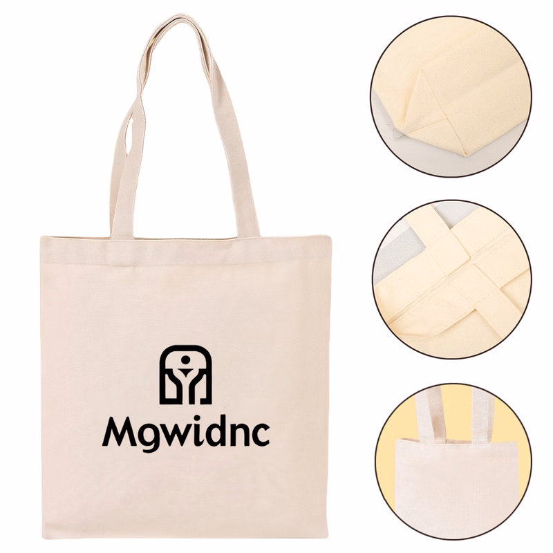 Beige Eco-Friendly Canvas Tote Bag Reusable Large Durable Handbag 12x14"
