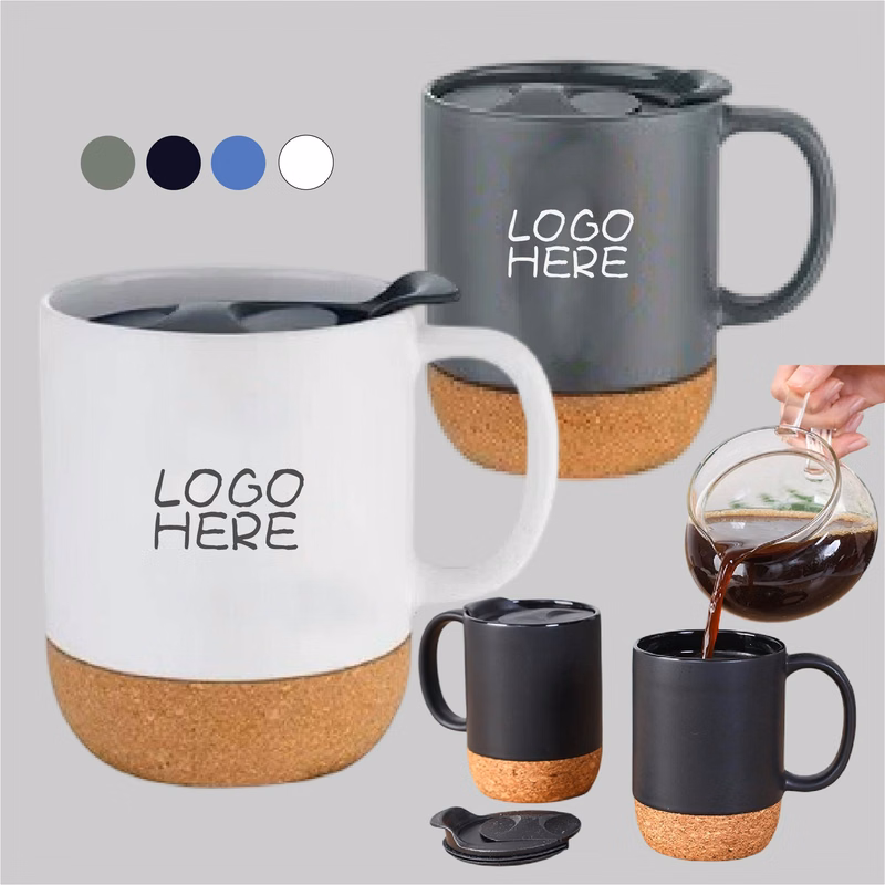 Cork Base Ceramic Mug With Lid 14-Oz