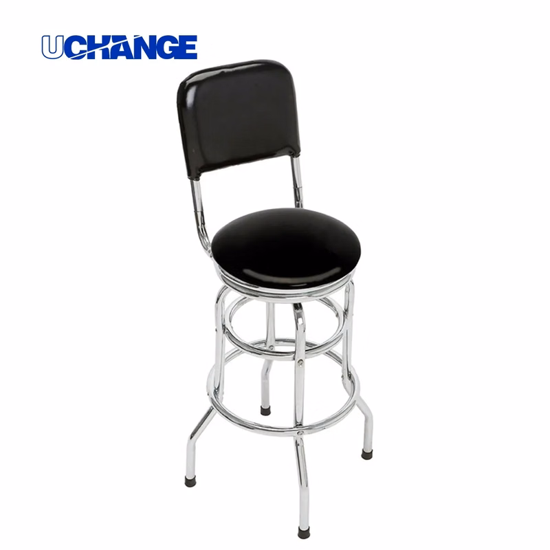 Double Ring Padded Bar Stool with Backrest & Chrome Base