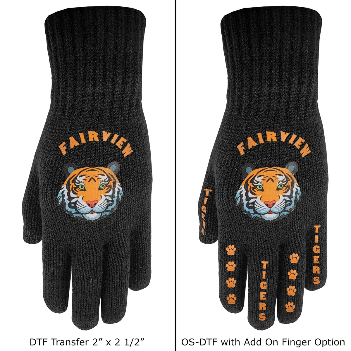 Deluxe Knit Text Gloves with Oversized DTF on Top of Hand and Fingers 1