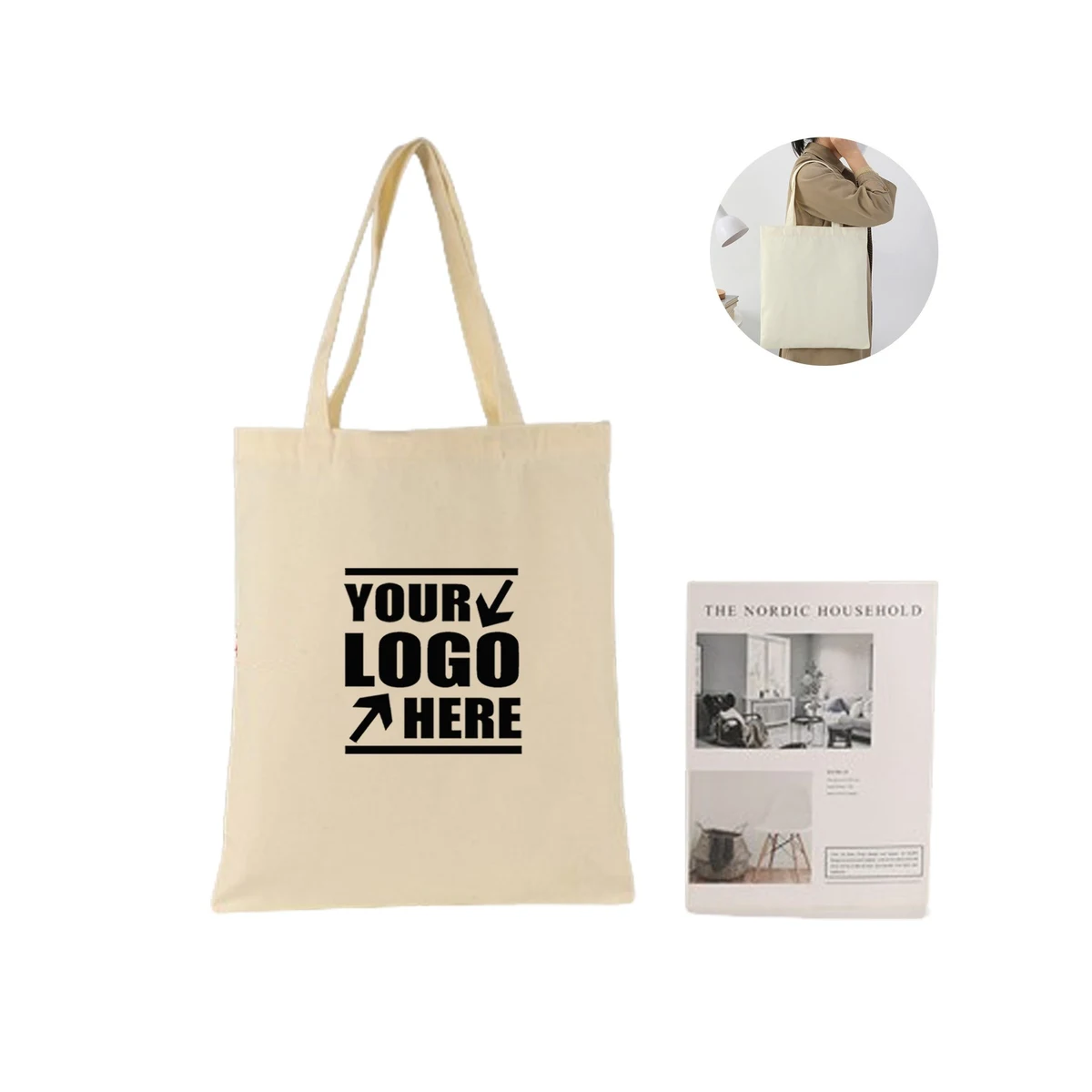 Natural Color Cotton Canvas Tote Bag, custom tote bag with logo imprint 1
