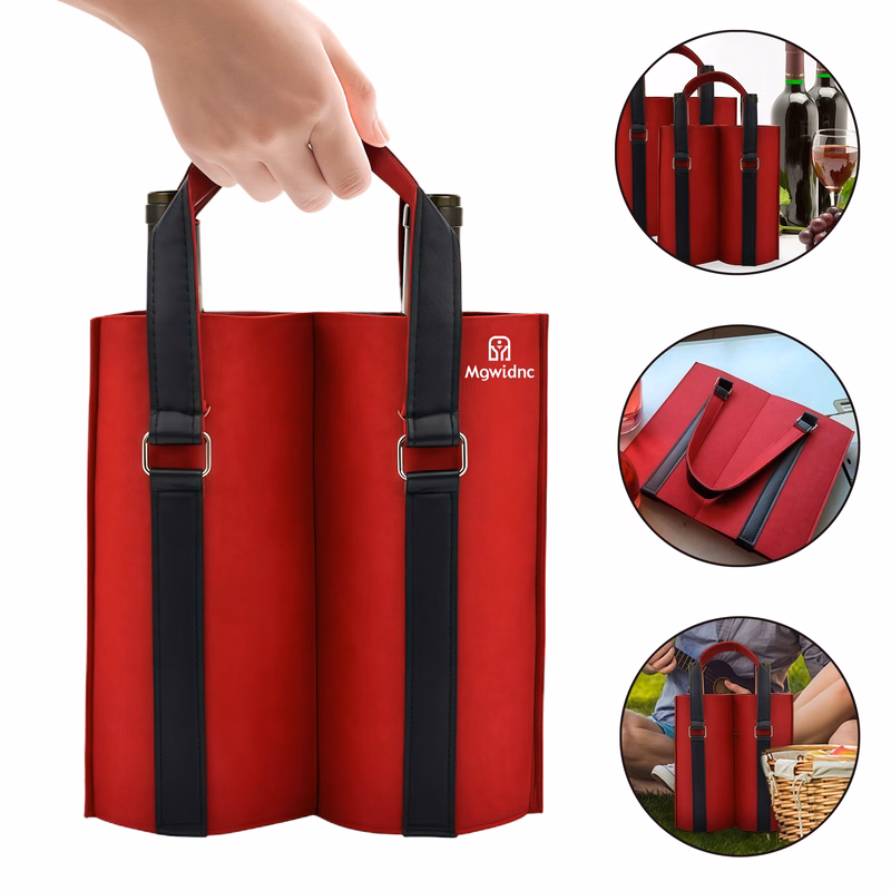 Felt Wine Tote Bag - Durable Handheld Carrier for Wine and Beer Bottles