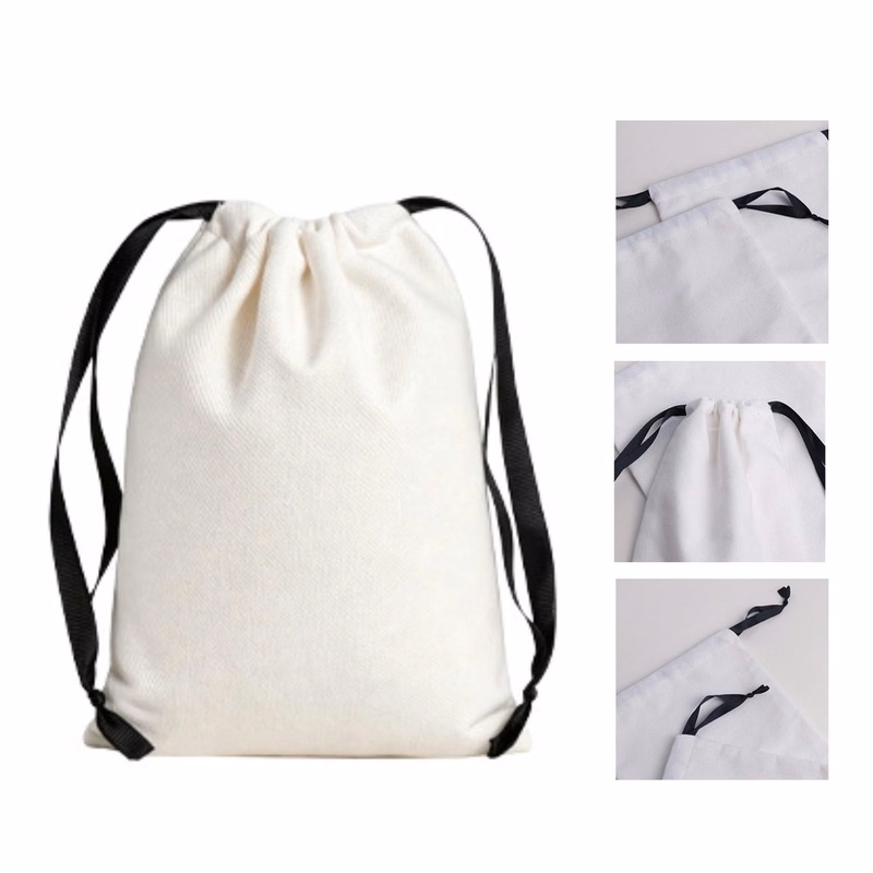 Custom White Canvas Drawstring Bag