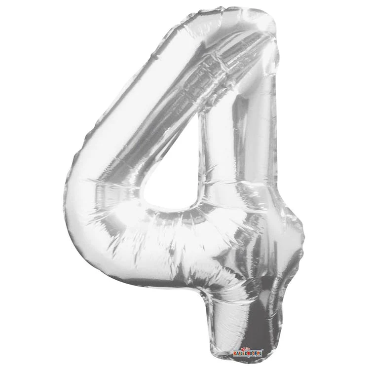 Mylar Number 4 Balloons - Silver 34" 1