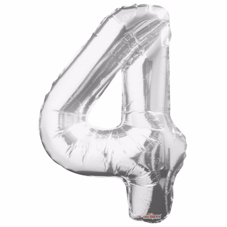 Mylar Number 4 Balloons - Silver 34"