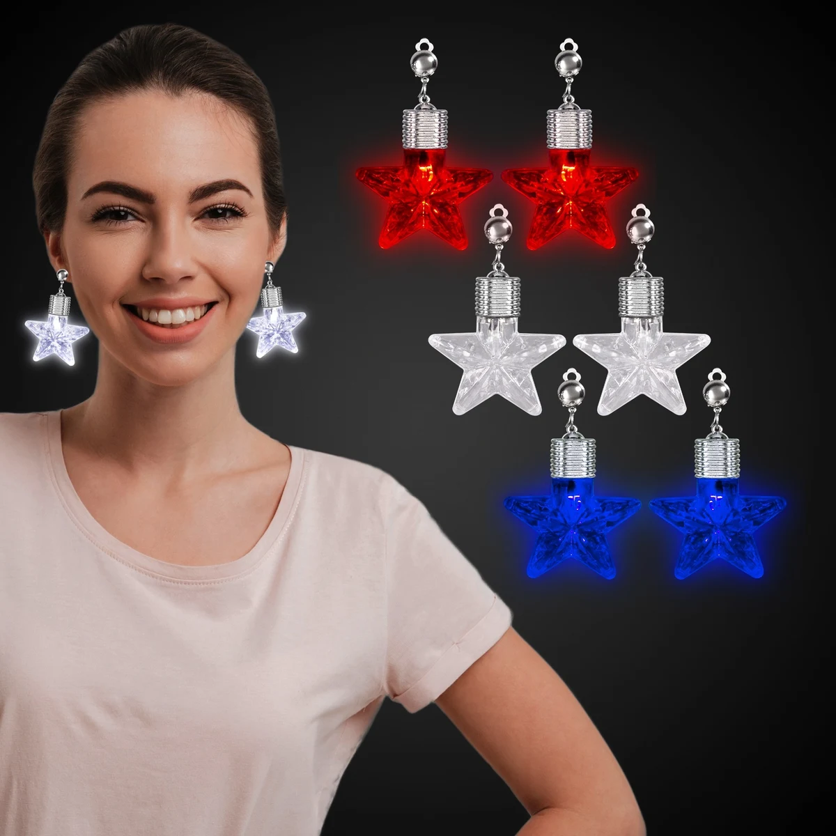 Patriotic Star LED Clip On Earrings 1