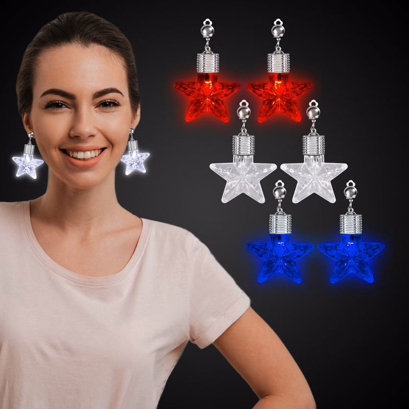 Patriotic Star LED Clip On Earrings