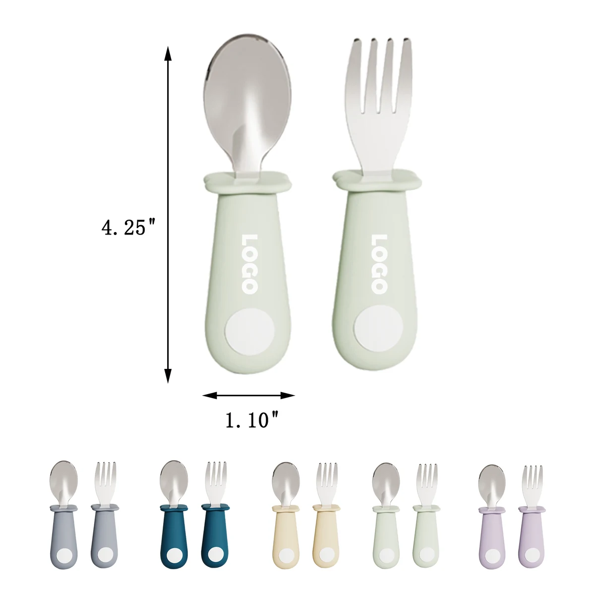 Baby Silicone Utensils Fork and Spoon Set 1
