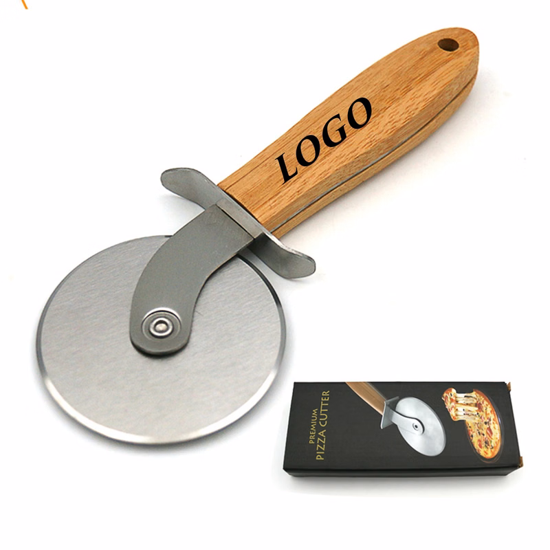 Pizza Cutter With Wooden Non Slip Handle MOQ 10PCS