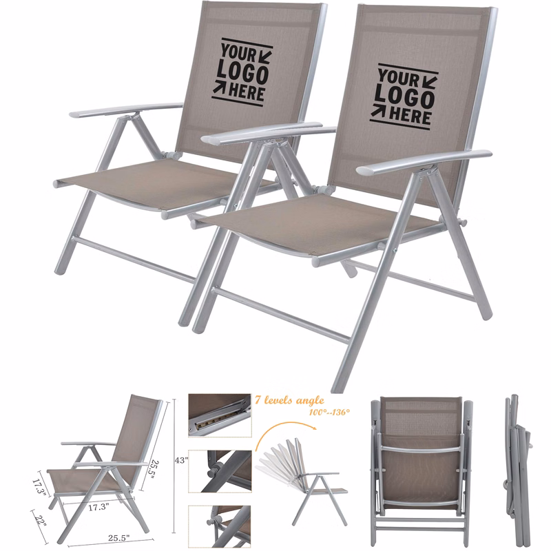 Patio Adjustable Reclining Back Sturdy Aluminum Frame Garden Outdoor Folding Sling Armrest Chair